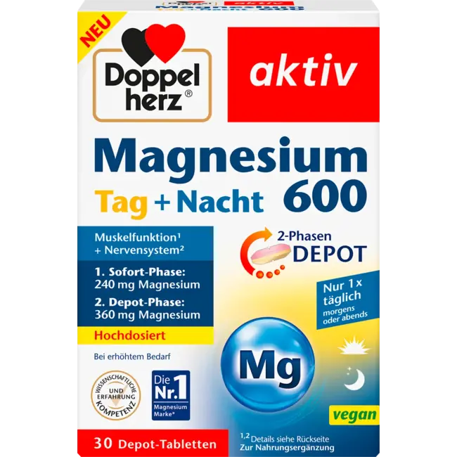 Doppelherz Magnesium 600 Dag + Nacht Bewaartabletten 30 Stuks 52.5 g
