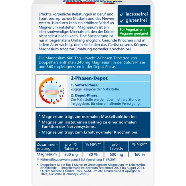 Doppelherz Magnesium 600 Dag + Nacht Bewaartabletten 30 Stuks 52.5 g