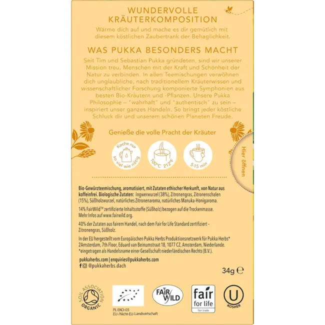 pukka Kruidenthee Citroen & Gember Met Manuka Honingnoot (20 Zakjes) 34.0 g