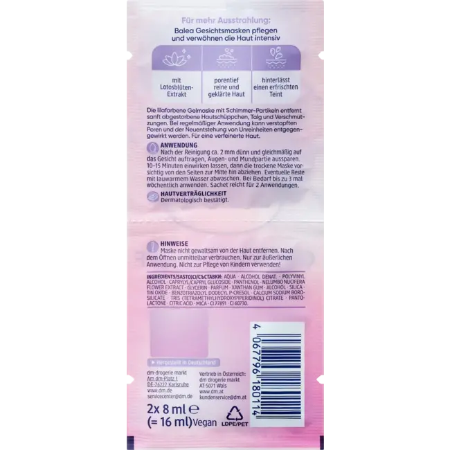 Balea Glow Peel- Off Masker (2x8 Ml) 16.0 ml