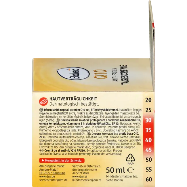 Balea Gezichtscrème Q10 Antirimpel Beschermende Dagcrème LSF30 50.0 ml