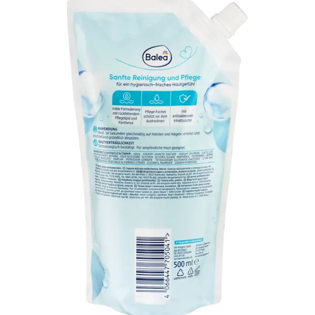 Balea Vloeibare Zeep, Milde Zeep Verzorging & Hygiëne, Antibacterieel, Navulverpakking 500.0 ml