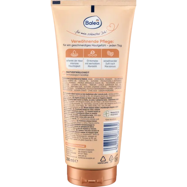 Balea Bodylotion Crème-olie Amandelolie & Marulanoten 200.0 ml