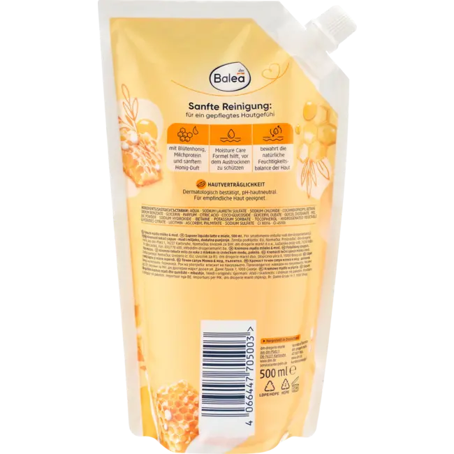 Balea Roomzeep Melk & Honing, Navulverpakking 500.0 ml
