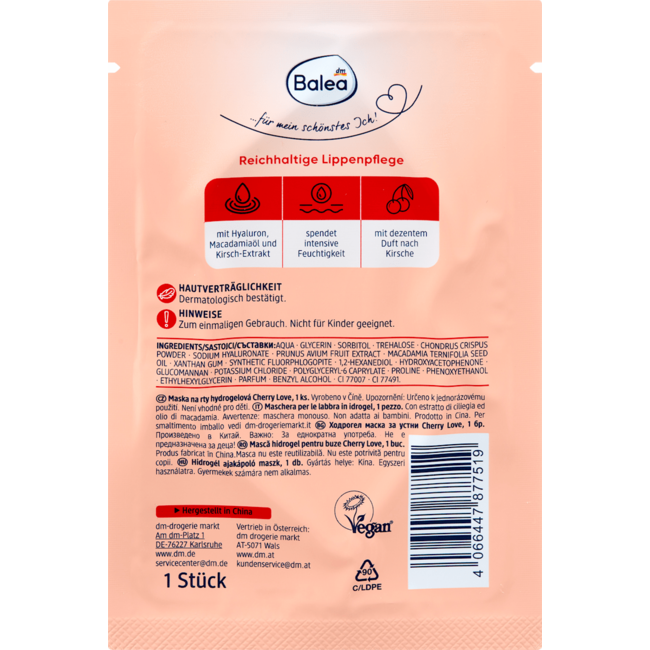 Balea Lippenmasker Hydrogel Cherry Love 1.0 St