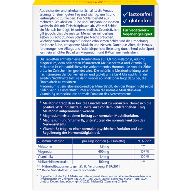 Doppelherz Melatonine + Magnesium 400 Tabletten 30 St 39.0 g