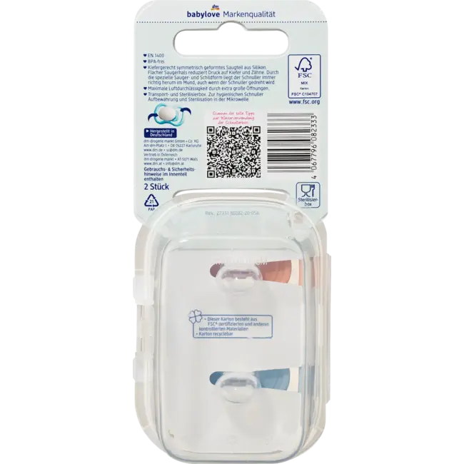 babylove Fopspeen Air Siliconen  symmetrisch, Roze/blauw,  0-6 Maanden 2 St