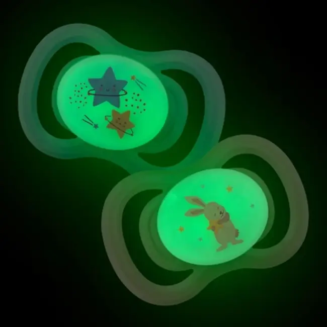 babylove Fopspeen Air Night Siliconen Symmetrisch, Blauw/Roze, 0-6 Maanden 2 St