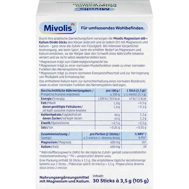 Mivolis Magnesium 400 + Kalium Direct Sticks 30 St 112.5 g