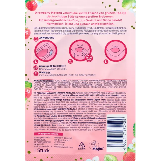 Balea Lippenmasker Hydrogel Strawberry Matcha 1.0 St