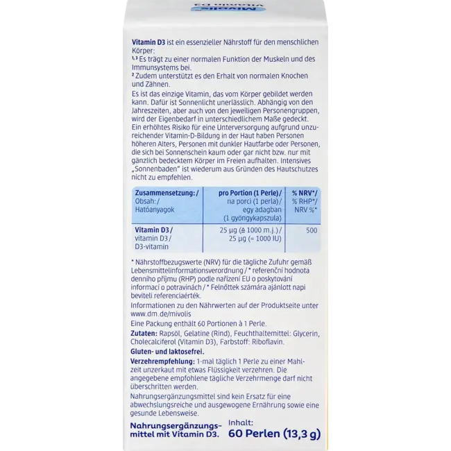 Mivolis Vitamine D3 Perlen 1.000 I.E. 60 St 13.3 g