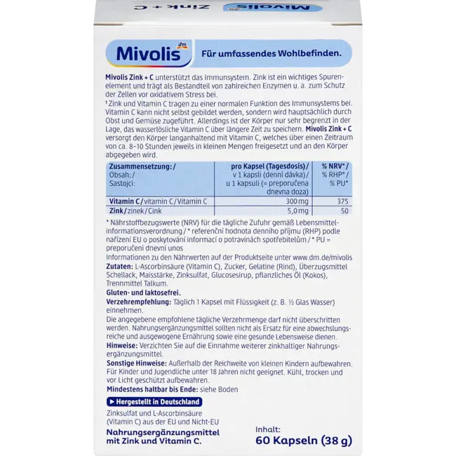 Mivolis Zink + C Depot Capsules 60 St. 38 g