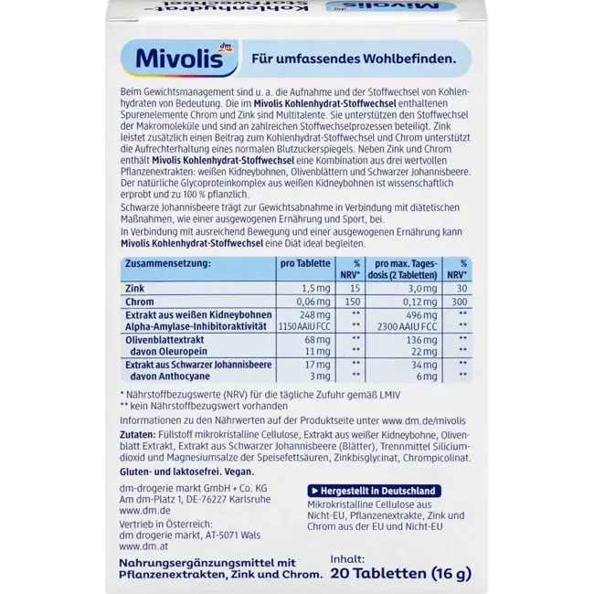 Mivolis Koolhydraatmetabolisme, 20 St. 16 g