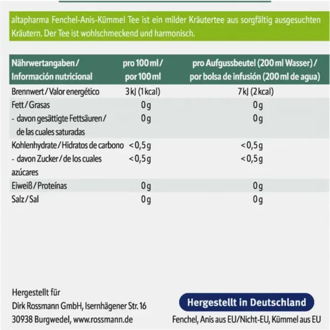 ALTAPHARMA Venkel-Anijs-Karwij Thee 12x2g