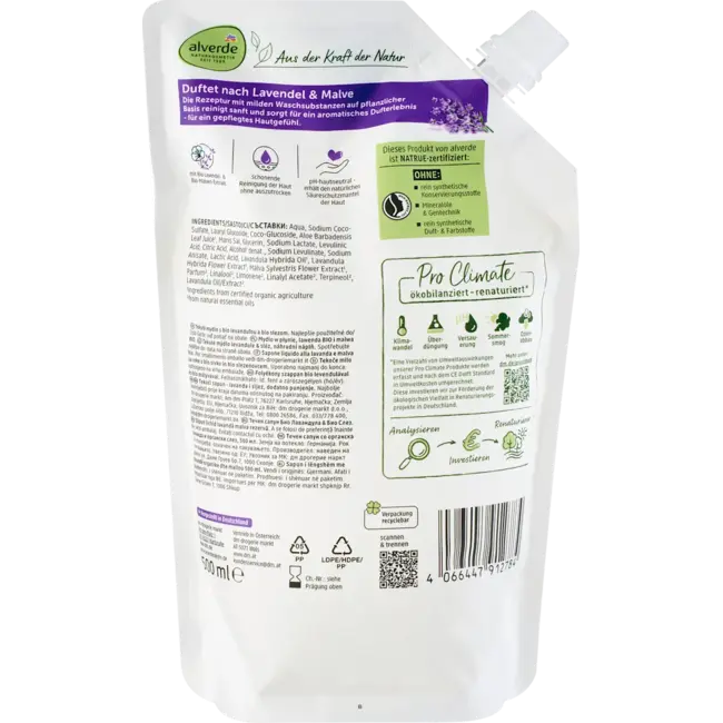 alverde NATURKOSMETIK Vloeibare Zeep Bio-lavendel, Bio-malve Navulling 500 ml