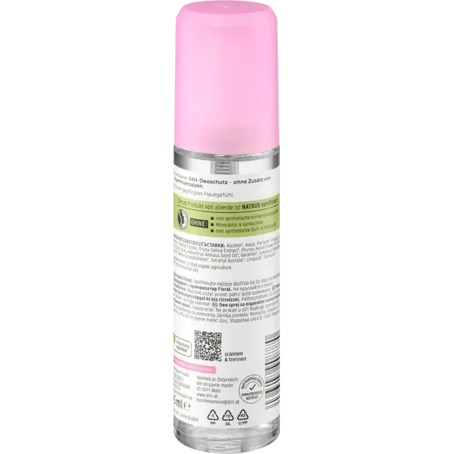 alverde NATURKOSMETIK Deo Spray Verstuiver Floral, Biologische Kersenbloesem, Biologisch Rijstwater 75 ml