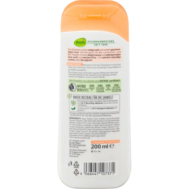 alverde NATURKOSMETIK Shampoo Krullen Bio Lijnzaad, Bio Druif 200 ml