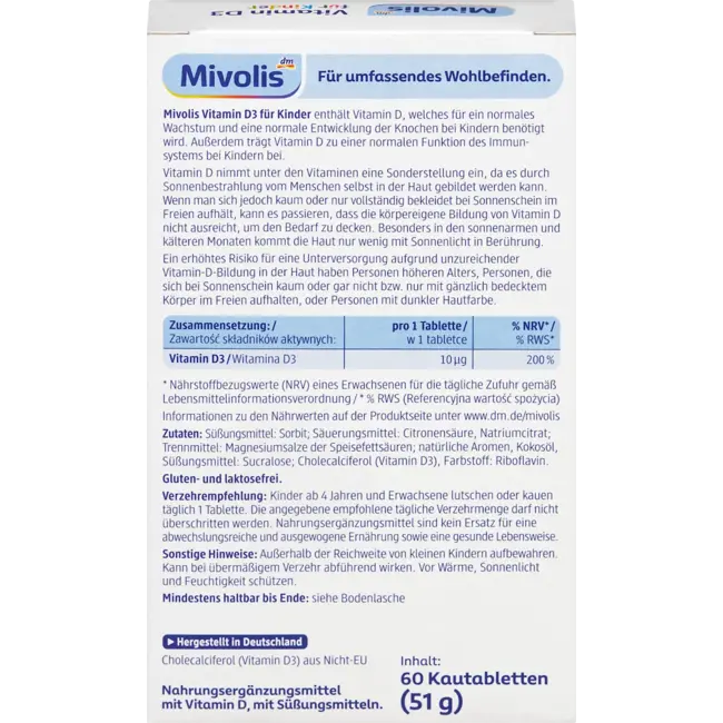 Mivolis Vitamine D3 Voor Kinderen, Kauwtabletten 60 St. 51 g