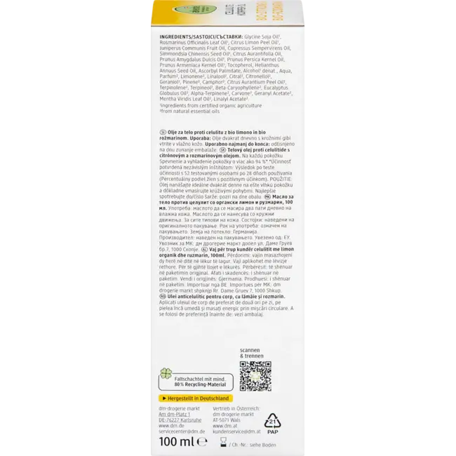alverde NATURKOSMETIK Lichaamsolie Cellulitis Bio-citroen, Bio-rozemarijn 100 ml