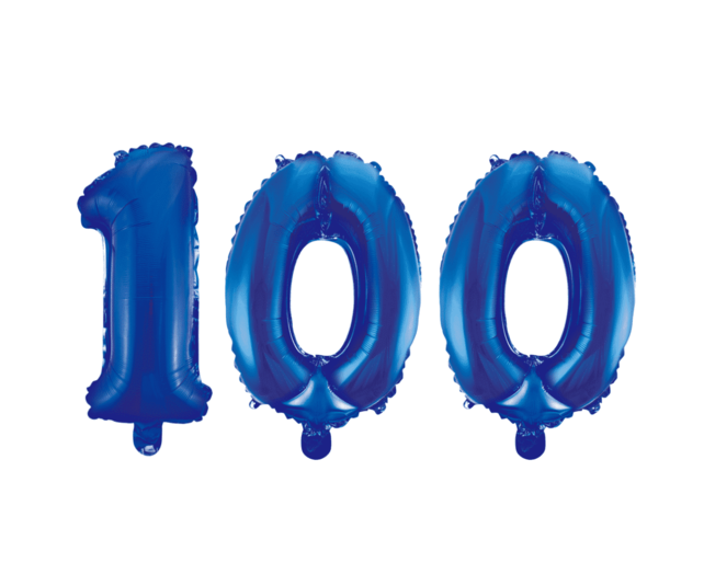 Folieballon 100 jaar blauw 86cm