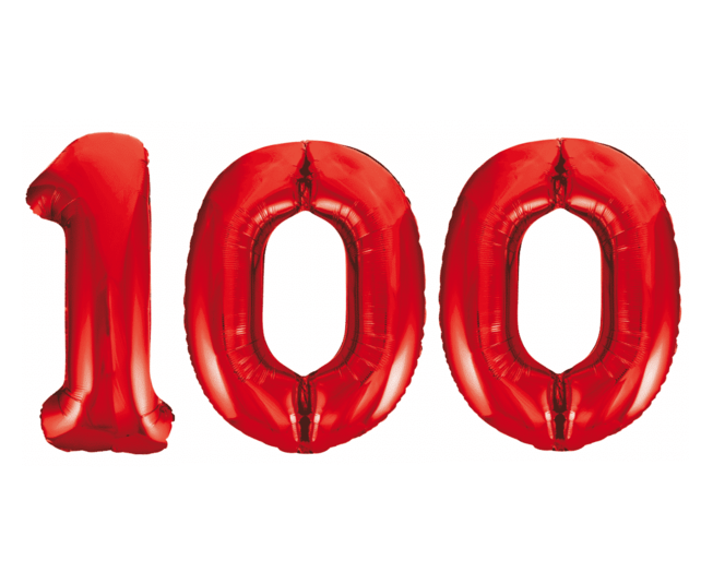 Folieballon 100 jaar rood 86cm