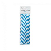 Papieren rietjes blauw/wit 20 stuks