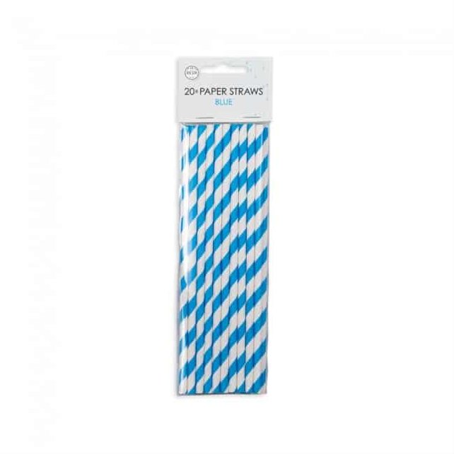 Papieren rietjes blauw/wit 20 stuks