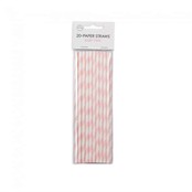 Papieren rietjes baby roze/wit 20 stuks