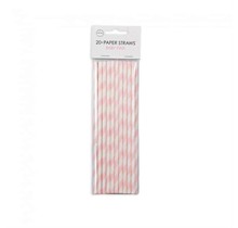 Papieren rietjes baby roze/wit 20 stuks