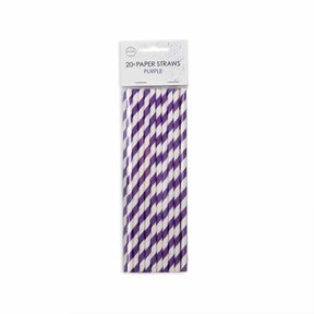 Papieren rietjes paars/wit 20 stuks