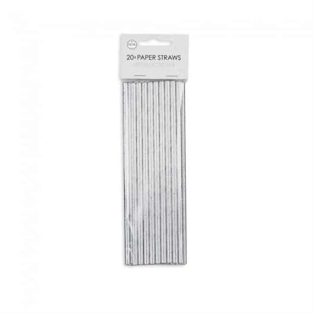 Papieren rietjes metallic zilver 20 stuks
