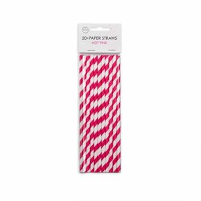 Papieren rietjes roze/wit 20 stuks