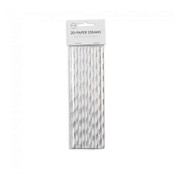 Papieren rietjes zilver/wit 20 stuks