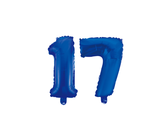 Folieballon 17 jaar blauw 86cm