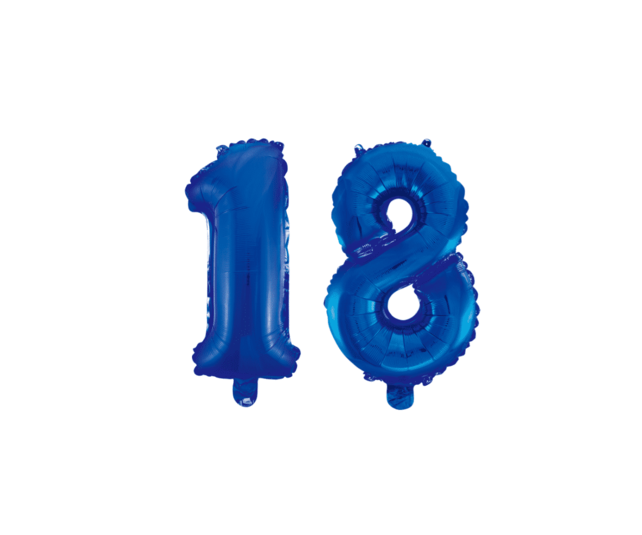 Folieballon 18 jaar blauw 86cm