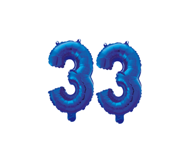 Folieballon 33 jaar blauw 86cm