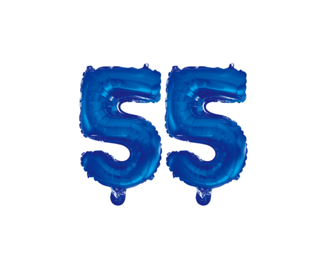 Folieballon 55 jaar blauw 86cm
