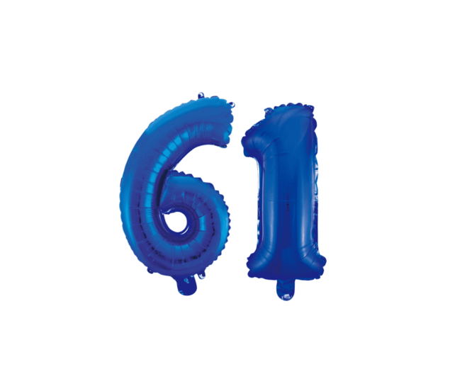 Folieballon 61 jaar blauw 86cm Folieballon 61 jaar blauw 86cm