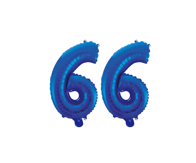 Folieballon 66 jaar blauw 86cm