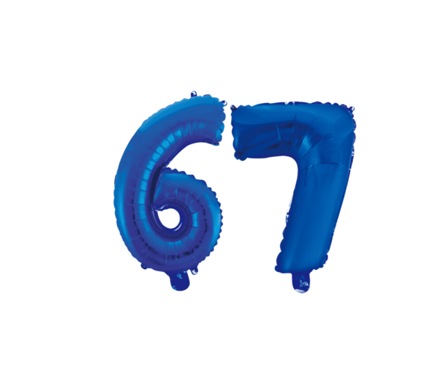 Folieballon 67 jaar blauw 86cm
