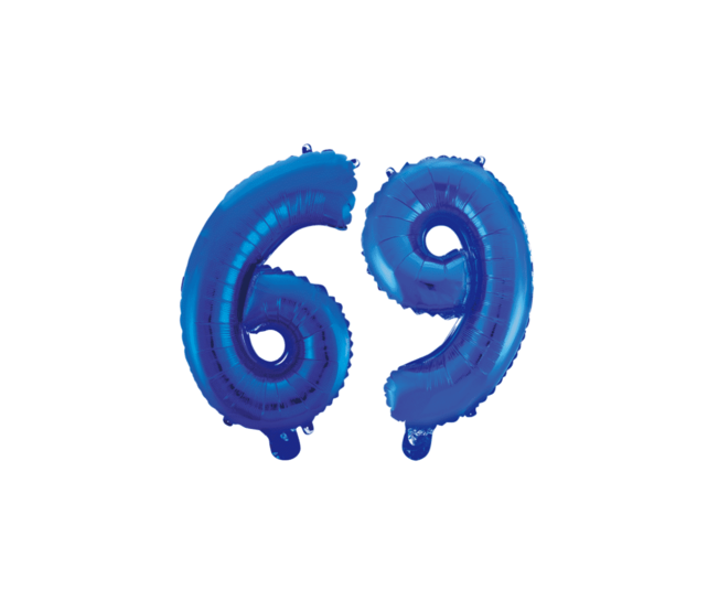 Folieballon 69 jaar blauw 86cm