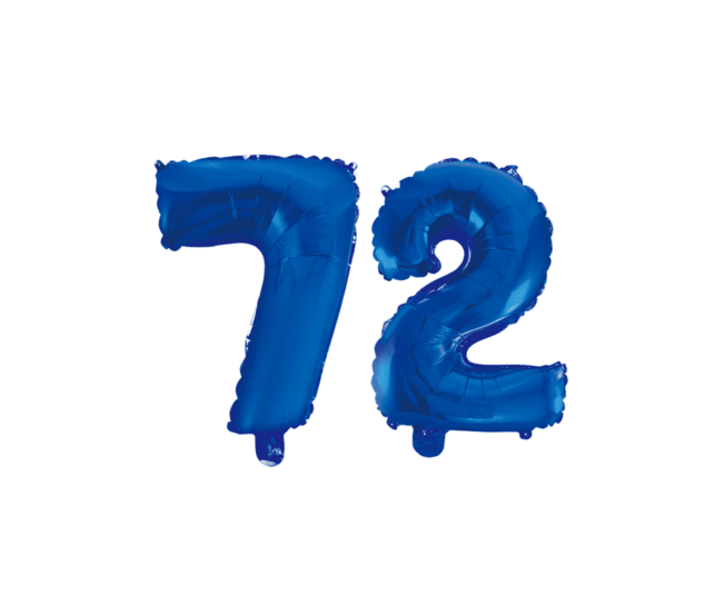Folieballon 72 jaar blauw 86cm