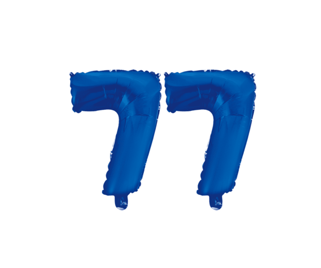 Folieballon 77 jaar blauw 86cm