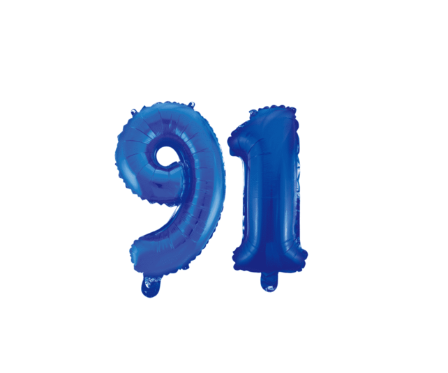Folieballon 91 jaar blauw 86cm