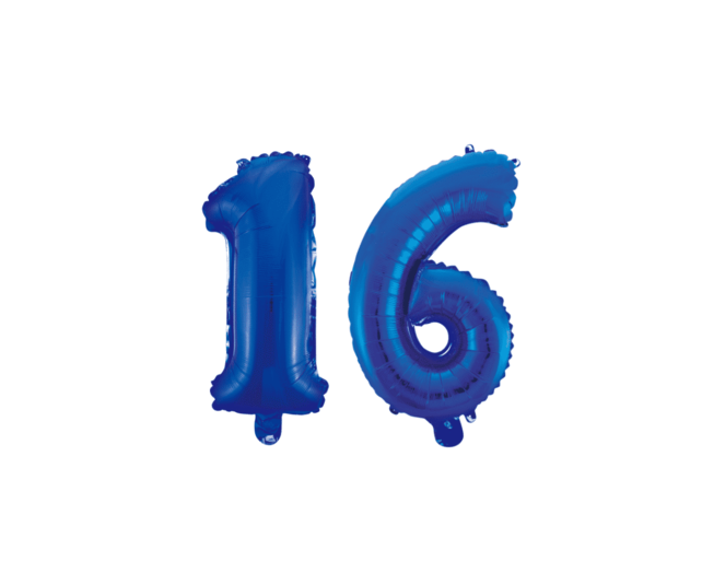 Folieballon 16 jaar blauw 41cm