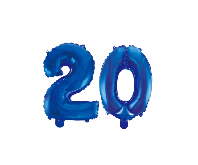 Folieballon 20 jaar blauw 41cm