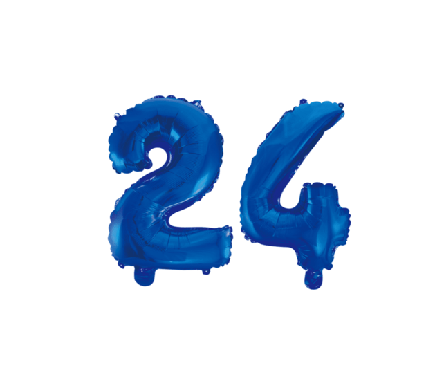 Folieballon 24 jaar blauw 41cm