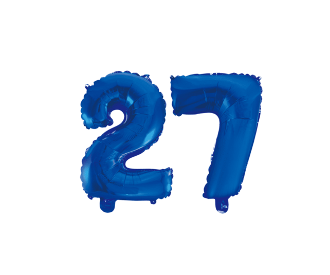 Folieballon 27 jaar blauw 41cm