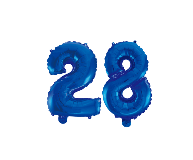 Folieballon 28 jaar blauw 41cm