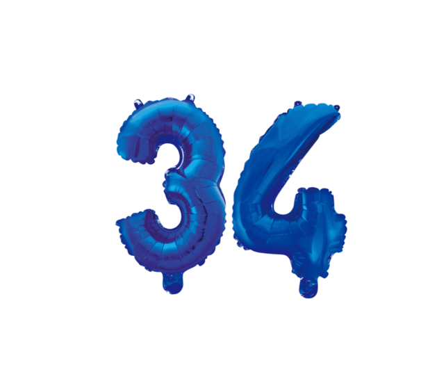 Folieballon 34 jaar blauw 41cm